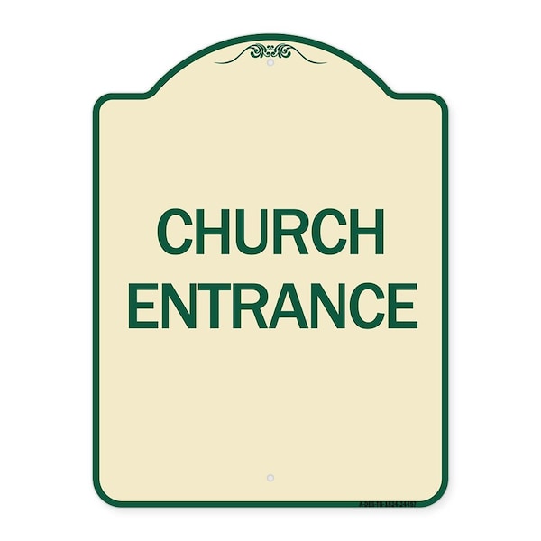 Designer Series Church Entrance, Tan & Green Heavy-Gauge Aluminum Sign, 24" x 18", TG-1824-24457